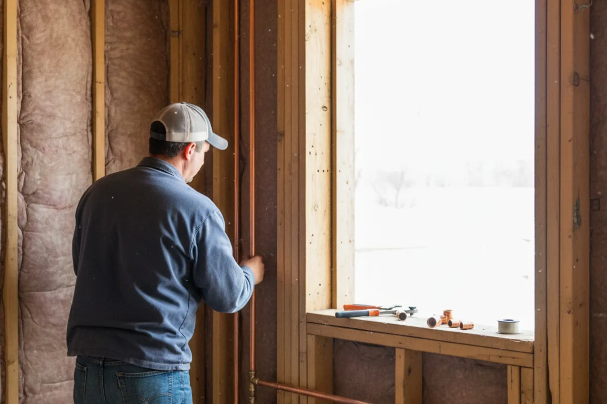 Licensed plumber running new copper supply lines in a Loretto home
